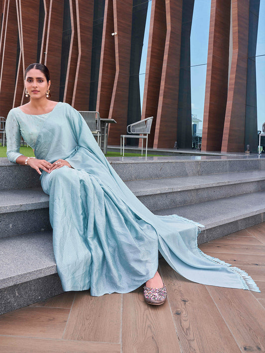 Tikhi Imli Geometric Printed Saree With Tassels | Swadesiicart