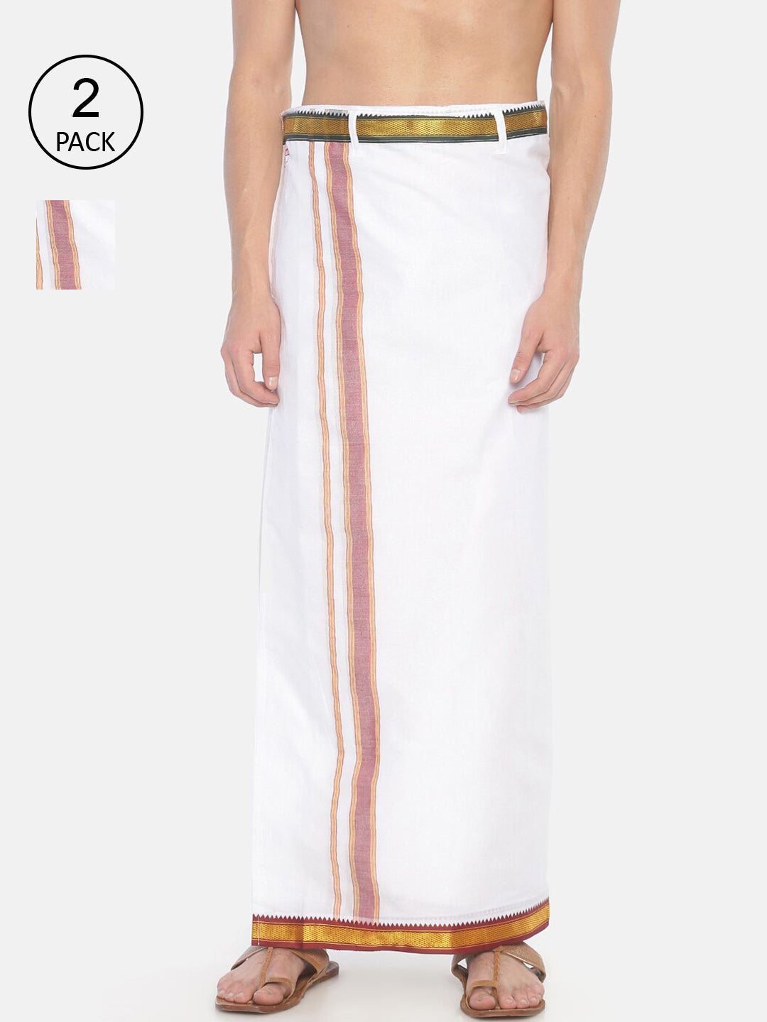 Sethukrishna Pack Of 2 White Solid Cotton Readymade Dhoti For Men | Swadesiicart