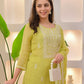 The52 Lemons Women's Beautiful Chikankari Work Chanderi Fabric Straight Kurta Pant and Dupatta Set - Swadesiicart