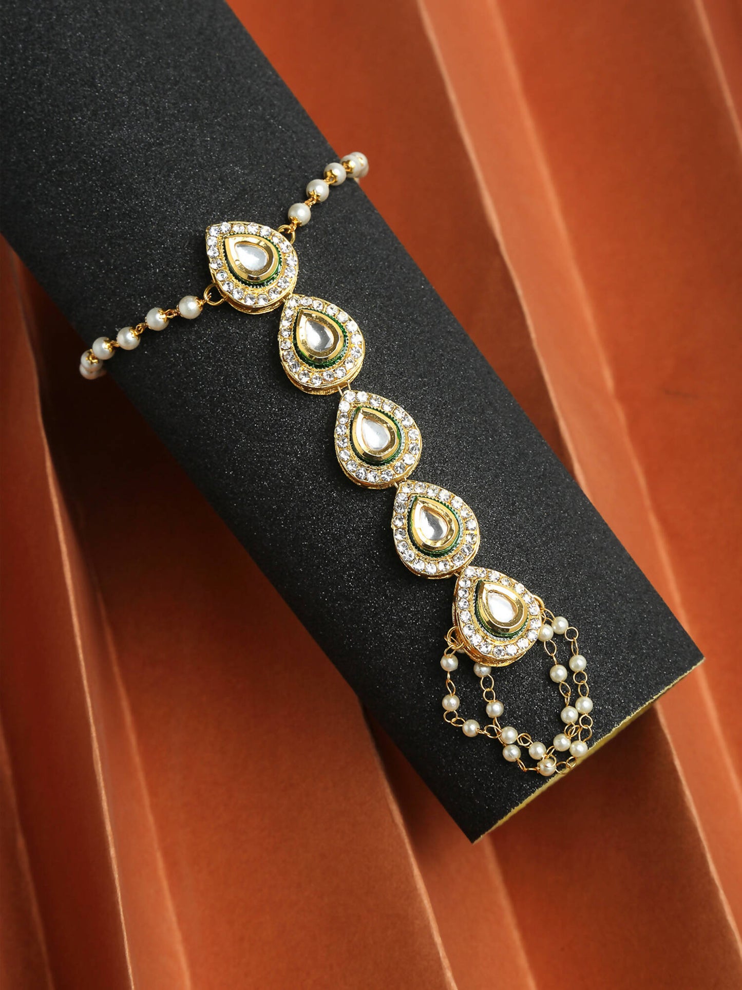 Kundan Hand Harness Set Of 2 - Ruby Raang - Swadesiicart