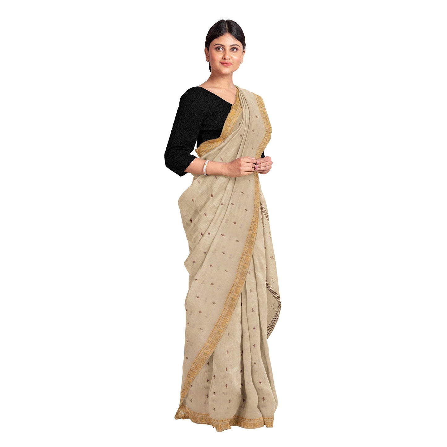 Exclusive Collection 100% Pure Cotton Light Brown Saree With Printed Work - Swadesiicart