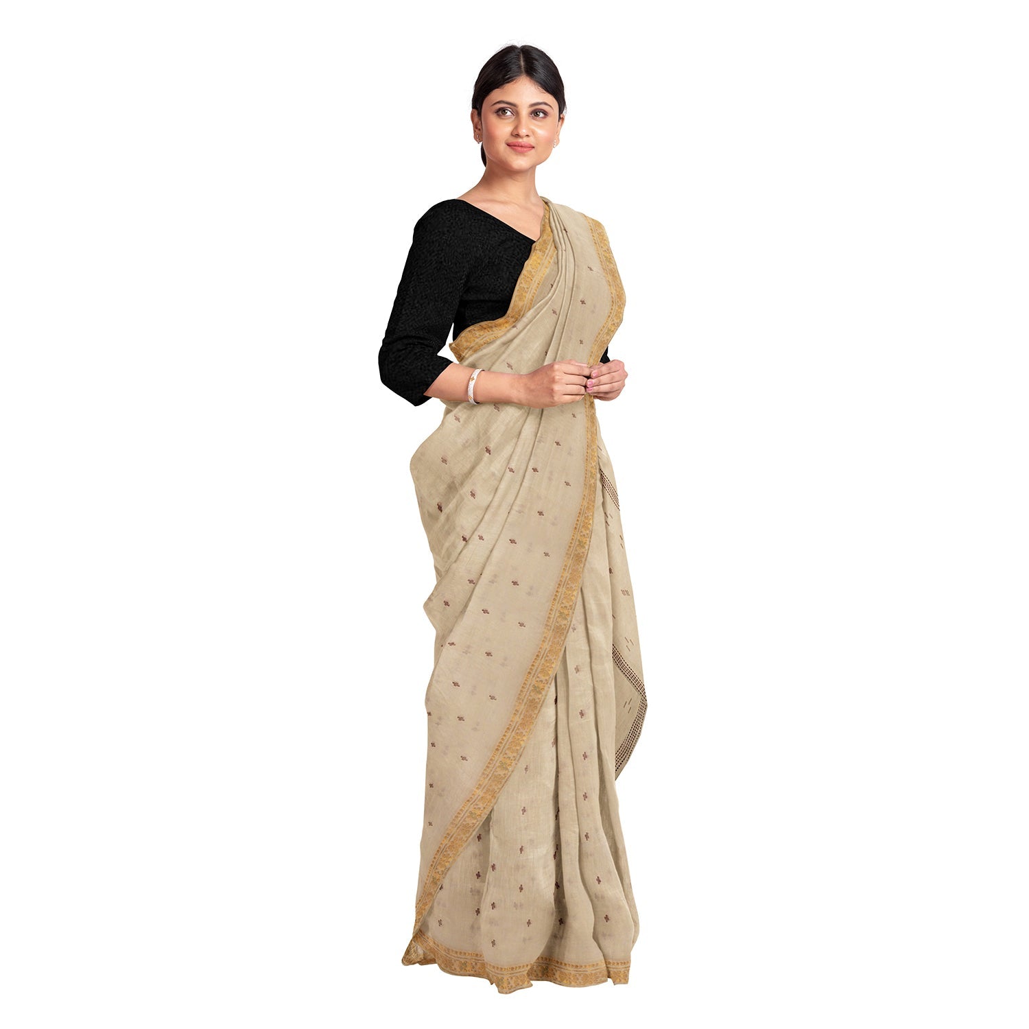 Exclusive Collection 100% Pure Cotton Light Brown Saree With Printed Work - Swadesiicart