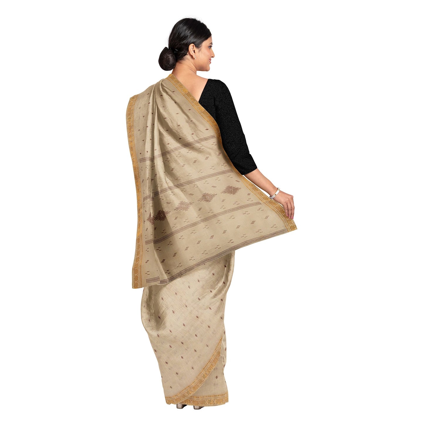 Exclusive Collection 100% Pure Cotton Light Brown Saree With Printed Work - Swadesiicart