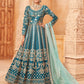 Anaita Teal Embroidered Art Silk Anarkali Suit
