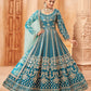 Anaita Teal Embroidered Art Silk Anarkali Suit