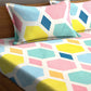 KLOTTHE Multicoloured Geometric 300 TC Fitted Double Bedsheet with 2 Pillow Covers - Swadesiicart
