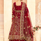 Monjolika Fashion Maroon Embroidered Velvet Designer Long Lehenga Choli - Swadesiicart