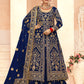 Monjolika Fashion Navy Blue Embroidered Velvet Designer Long Lehenga Choli - Swadesiicart