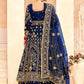 Monjolika Fashion Navy Blue Embroidered Velvet Designer Long Lehenga Choli - Swadesiicart