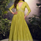 Anaita Lime Viscose Simar Jacquard Stitched Handmade Khatli Work Anarkali Gown