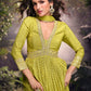 Anaita Lime Viscose Simar Jacquard Stitched Handmade Khatli Work Anarkali Gown