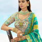 Monjolika Fashion Light Grey & Sea Green Silk Bridal Lehenga Choli with Sequence Embroidery - Swadesiicart