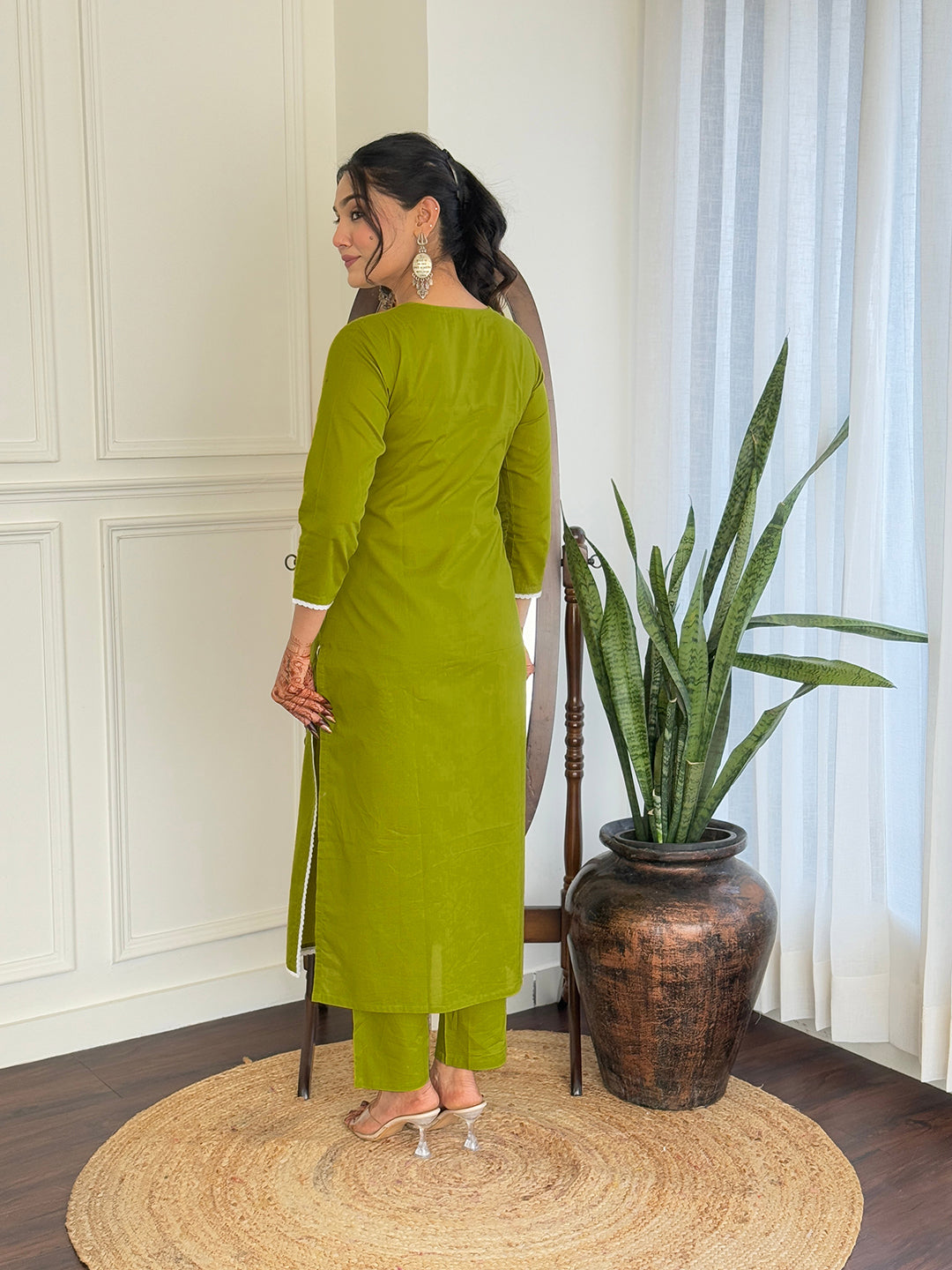 The52 Gorgeous Chikankari Work with Pure Cotton Fabric Straight Kurta, Pant and Dupatta Set | Swadesiicart