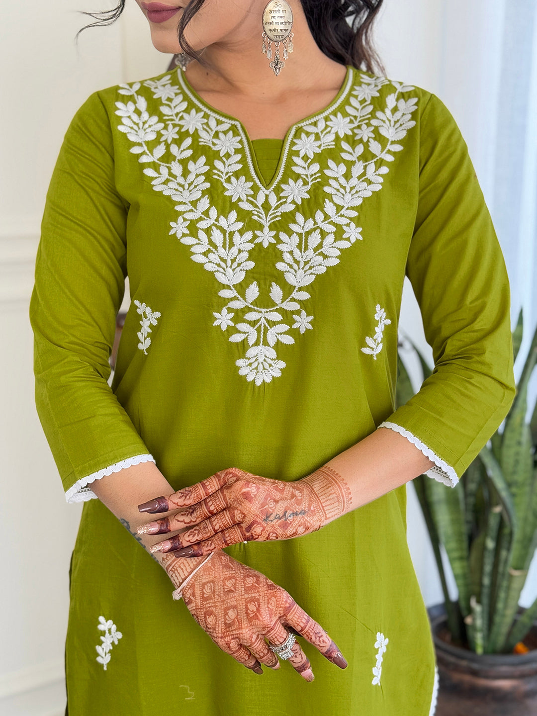 The52 Gorgeous Chikankari Work with Pure Cotton Fabric Straight Kurta, Pant and Dupatta Set | Swadesiicart