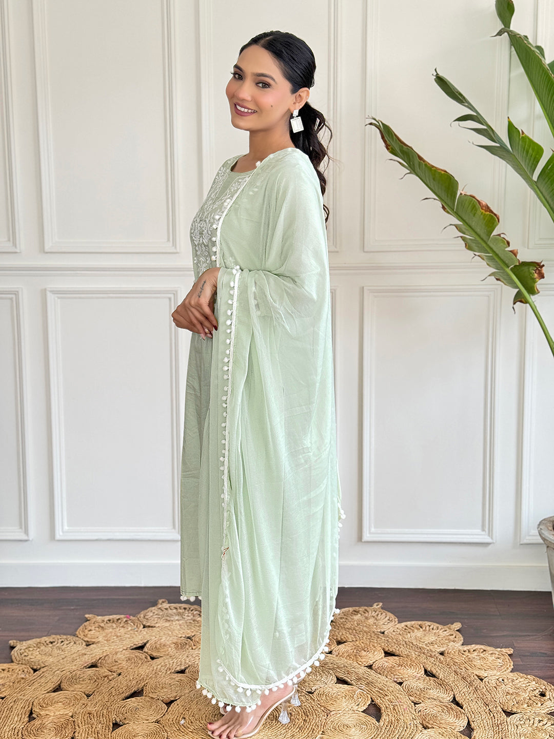 The52 Gorgeous Chikankari Work with Pure Cotton Fabric Straight Kurta, Pant and Dupatta Set | Swadesiicart