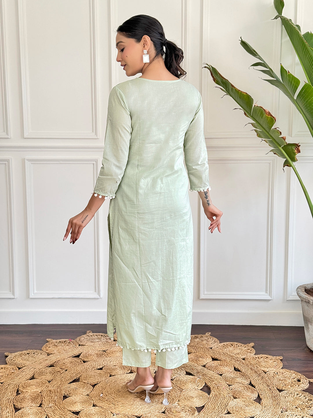 The52 Gorgeous Chikankari Work with Pure Cotton Fabric Straight Kurta, Pant and Dupatta Set | Swadesiicart