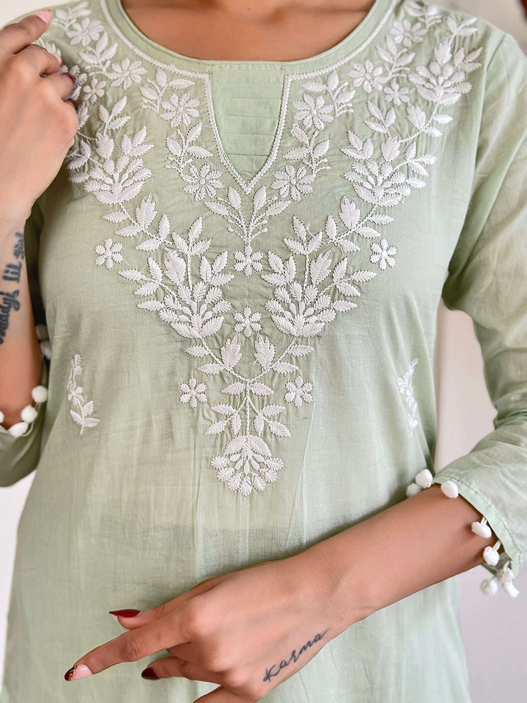 The52 Gorgeous Chikankari Work with Pure Cotton Fabric Straight Kurta, Pant and Dupatta Set | Swadesiicart
