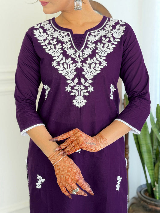 The52 Gorgeous Chikankari Work with Pure Cotton Fabric Straight Kurta, Pant and Dupatta Set | Swadesiicart