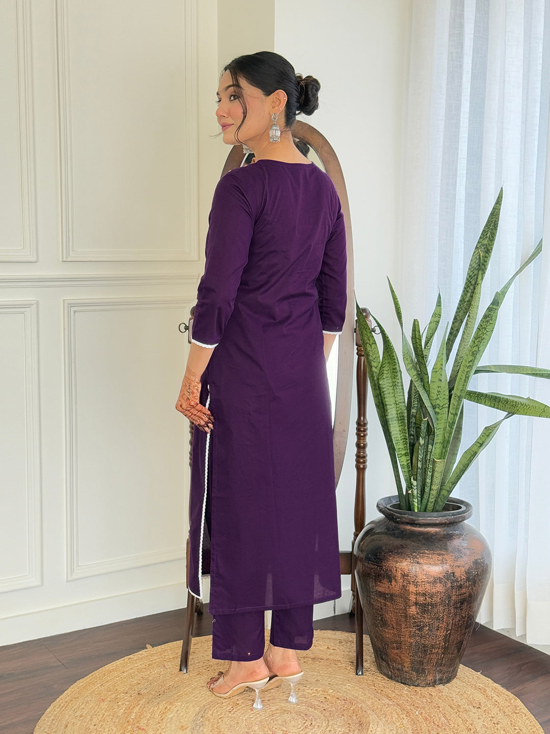 The52 Gorgeous Chikankari Work with Pure Cotton Fabric Straight Kurta, Pant and Dupatta Set | Swadesiicart