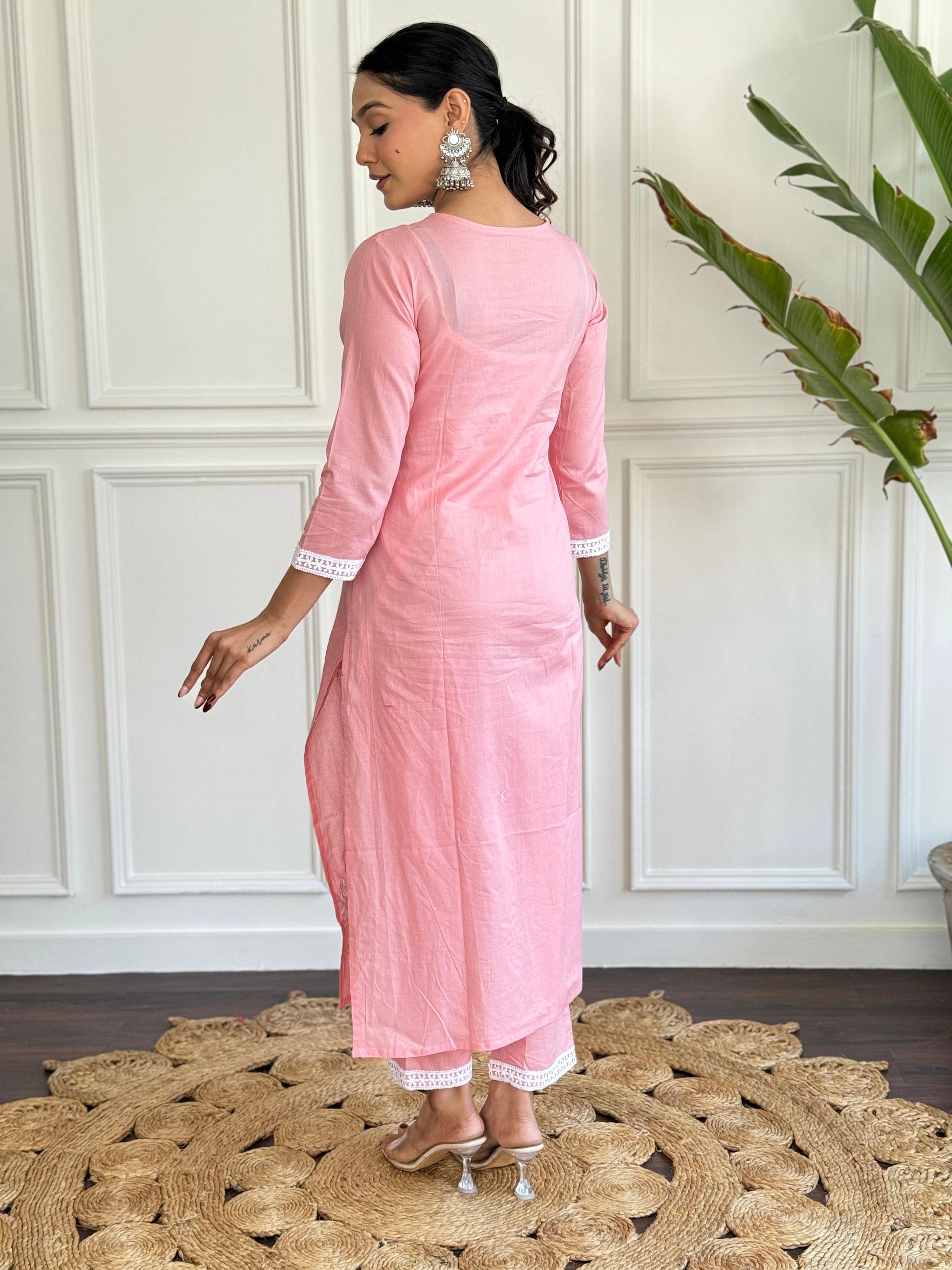 The52 Chikankari Work with Pure Cotton Fabric Straight Kurta, Pant and Dupatta Set | Swadesiicart