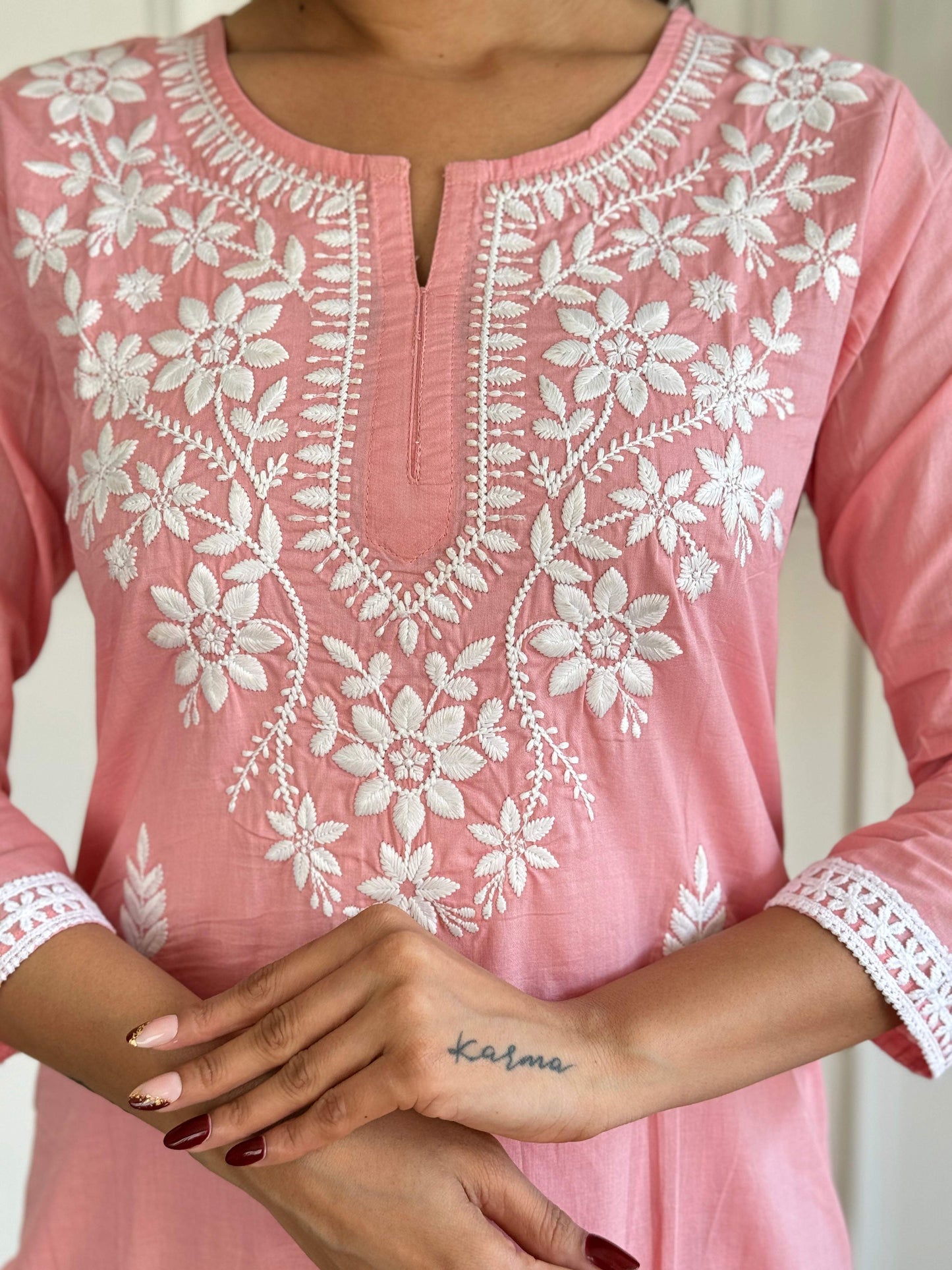 The52 Chikankari Work with Pure Cotton Fabric Straight Kurta, Pant and Dupatta Set | Swadesiicart