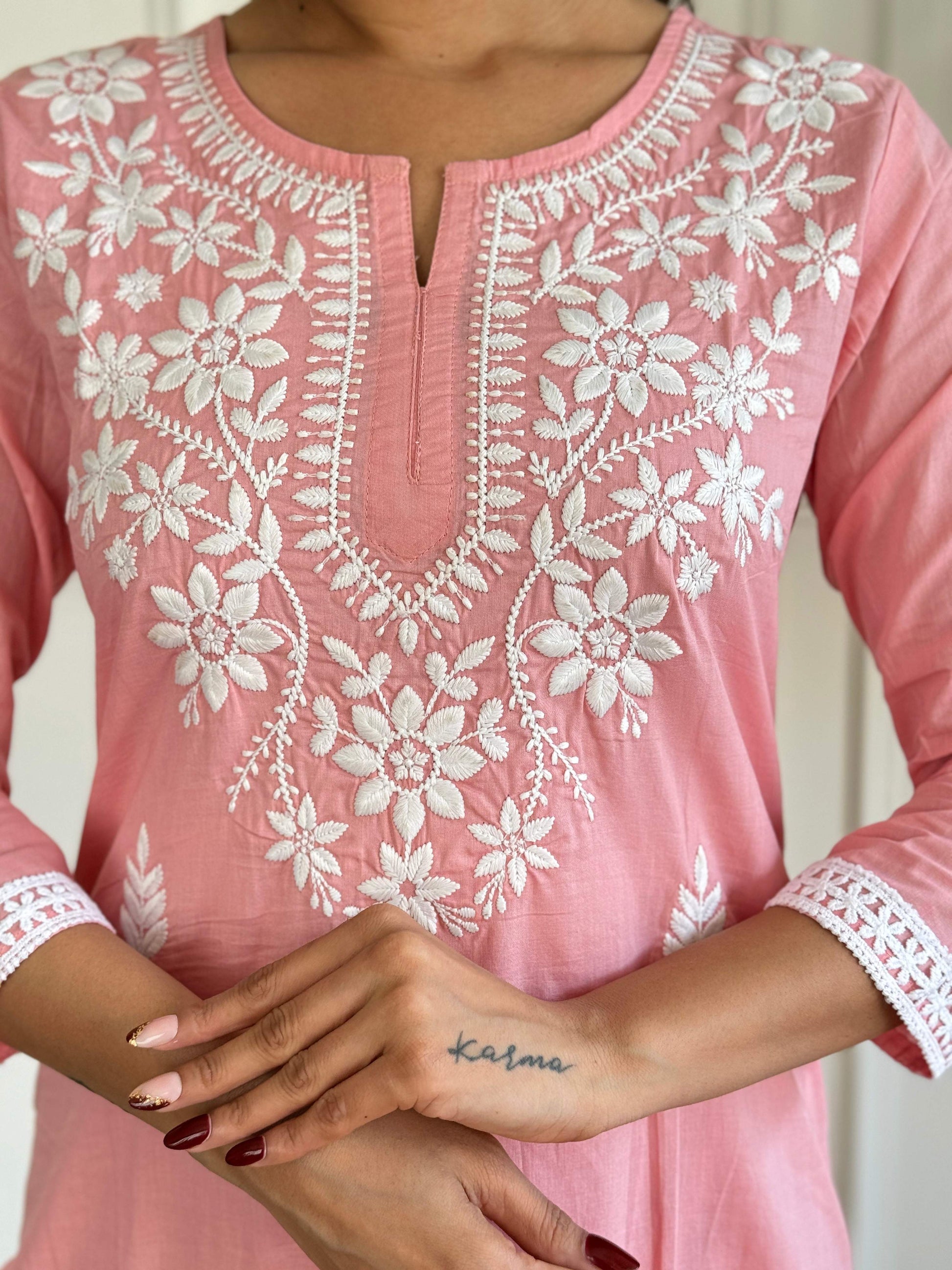 The52 Chikankari Work with Pure Cotton Fabric Straight Kurta, Pant and Dupatta Set | Swadesiicart