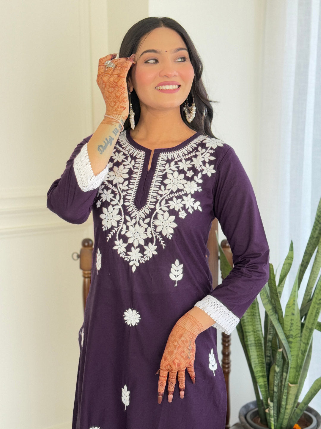 The52 Chikankari Work with Pure Cotton Fabric Straight Kurta, Pant and Dupatta Set | Swadesiicart