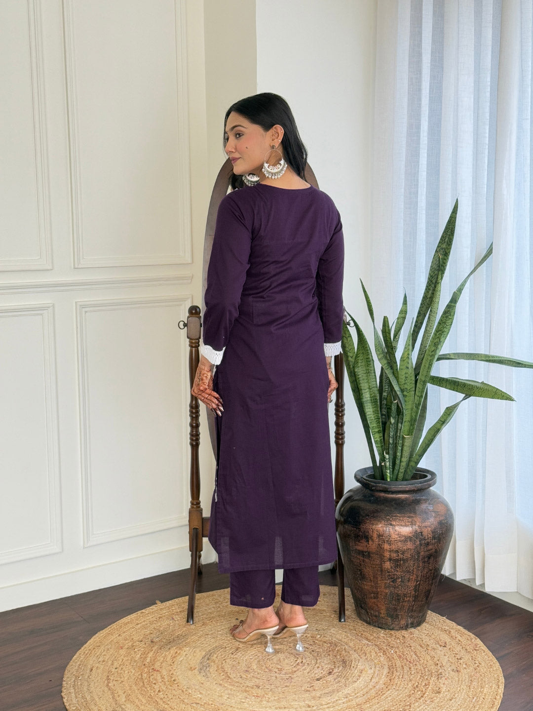 The52 Chikankari Work with Pure Cotton Fabric Straight Kurta, Pant and Dupatta Set | Swadesiicart