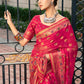 Monjolika Fashion Rani Pink Poly Viscose Georgette Meenakari Jaal Banarasi Saree | Swadesiicart