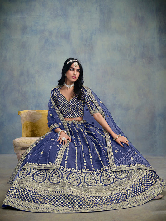 Monjolika Fashion Art Silk Embroidered Blue Designer Lehenga Choli - Swadesiicart