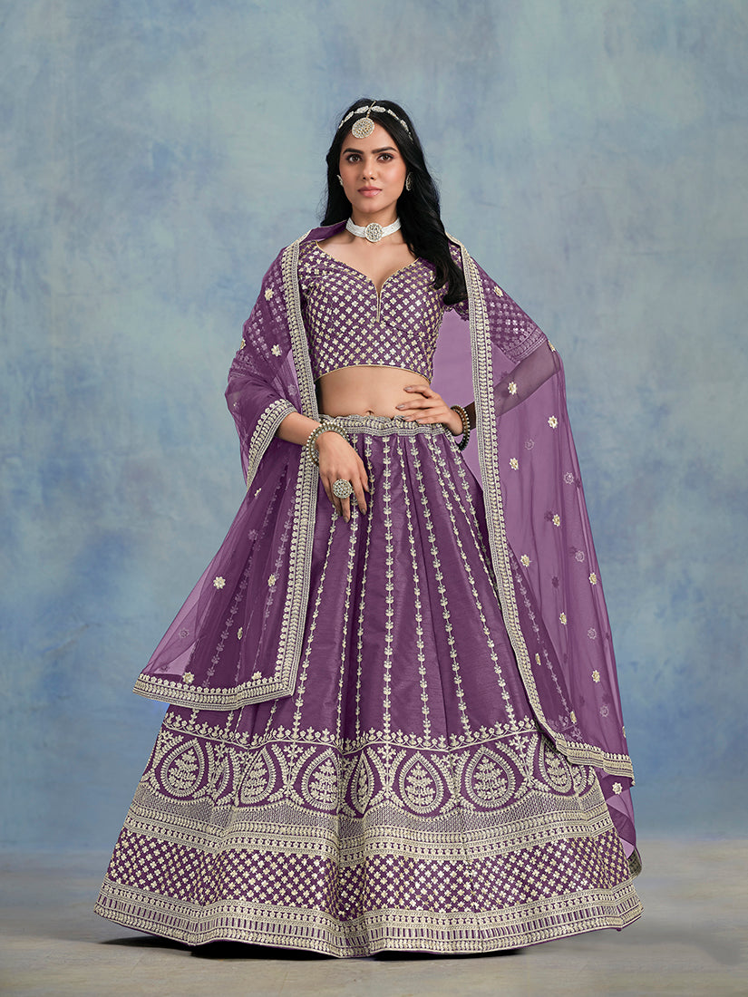 Monjolika Fashion Art Silk Embroidered Orange Designer Lehenga Choli - Swadesiicart