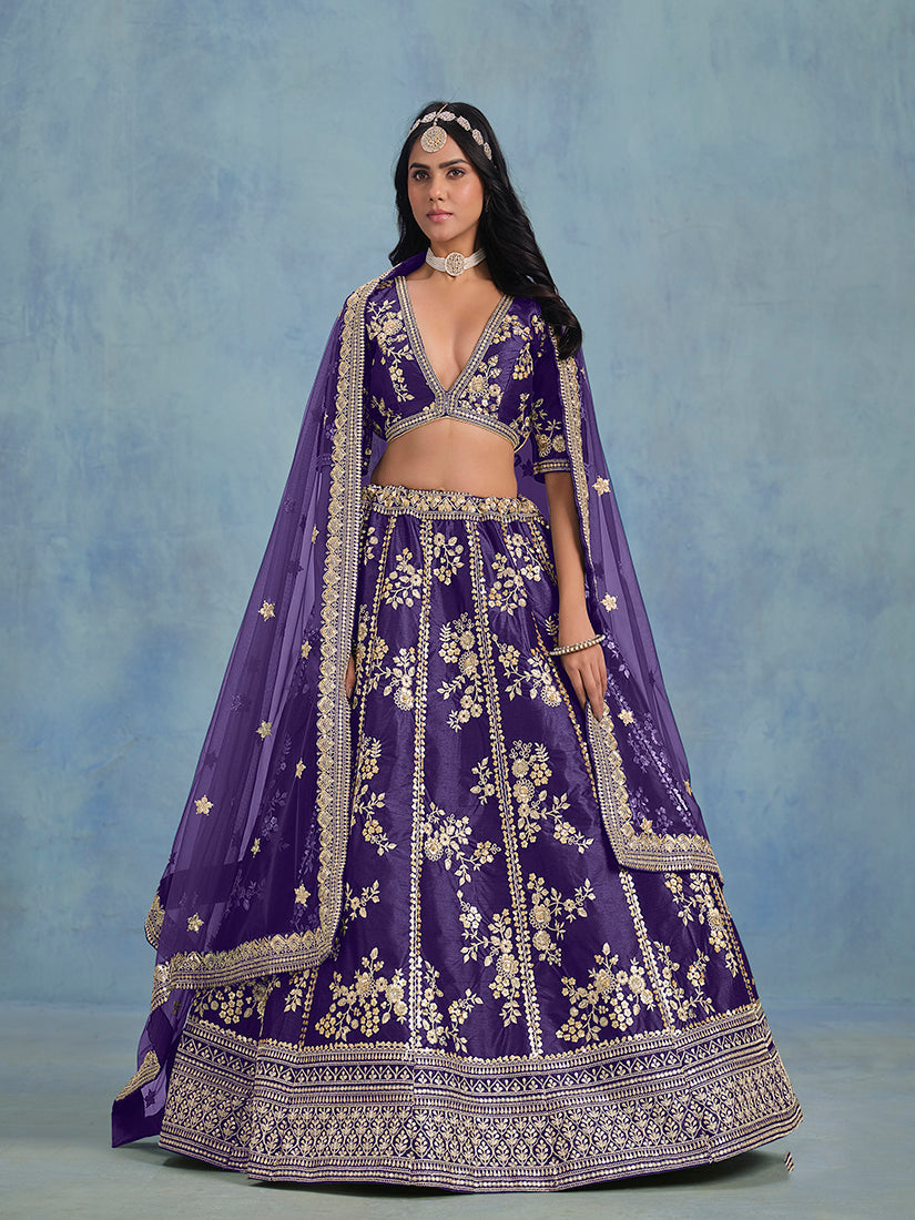 Monjolika Fashion Purple Art Silk Designer Wedding Lehenga Choli - Swadesiicart