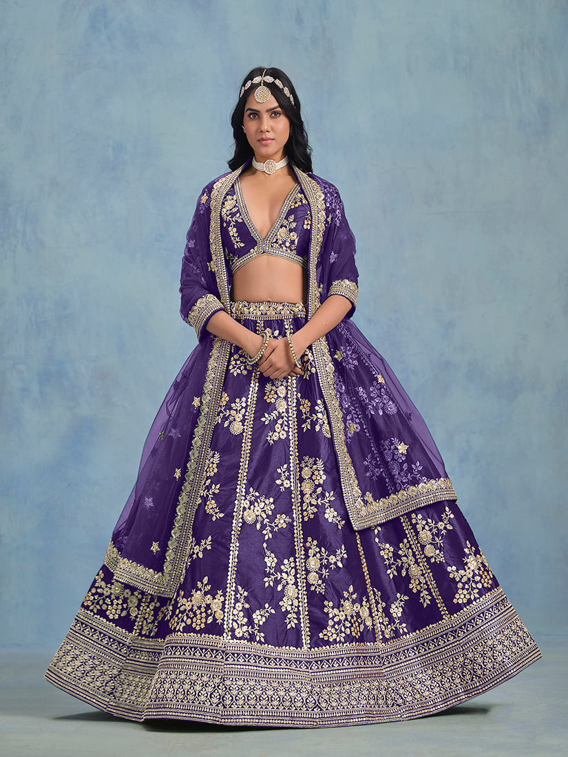Monjolika Fashion Purple Art Silk Designer Wedding Lehenga Choli - Swadesiicart