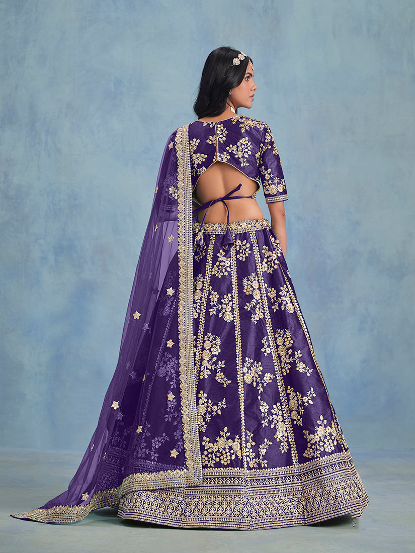 Monjolika Fashion Purple Art Silk Designer Wedding Lehenga Choli - Swadesiicart