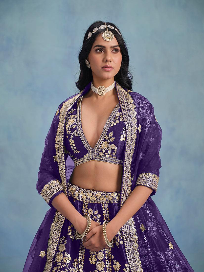 Monjolika Fashion Purple Art Silk Designer Wedding Lehenga Choli - Swadesiicart