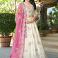 Monjolika Fashion Off White Embroidered Jacquard Lehenga Choli - Swadesiicart