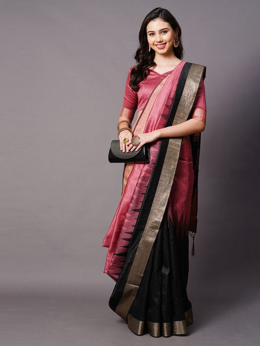 Mitera Mauve & Gold-Toned Silk Cotton Banarasi Saree | Swadesiicart