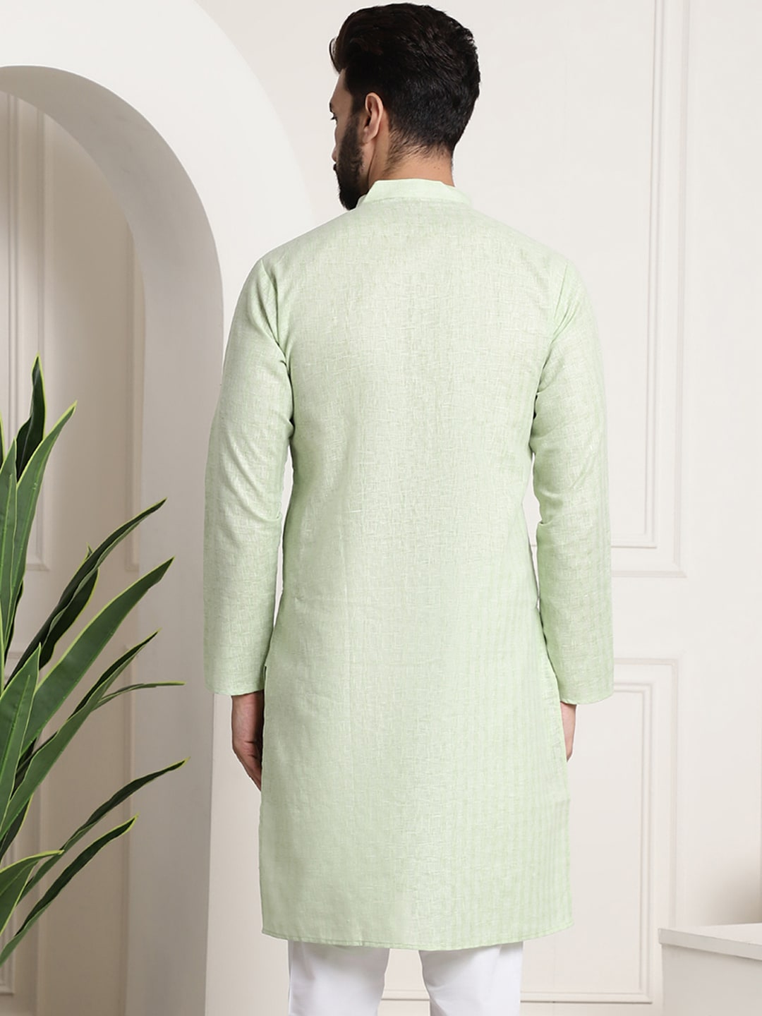 Sojanya Men Green Dobby Checked Straight Kurta | Swadesiicart