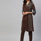 ADA Women Brown & Green Chikankari Embroidered Handloom Kurta with Trousers | Swadesiicart