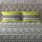 MYTRIDENT Grey Green Geometric Cotton 144 TC Queen Bedsheet With 2 Pillow Covers - Swadesiicart