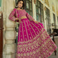 Monjolika Fashion Magenta Chinnon Heavy Embroidered Koti Style Lehenga Choli - Swadesiicart