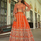 Monjolika Fashion Orange Chinnon Heavy Embroidered Koti Style Lehenga Choli - Swadesiicart
