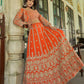 Monjolika Fashion Orange Chinnon Heavy Embroidered Koti Style Lehenga Choli - Swadesiicart