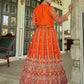 Monjolika Fashion Orange Chinnon Heavy Embroidered Koti Style Lehenga Choli - Swadesiicart