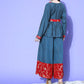 InWeave Women's Teal Red Brocade Mughal Shaan Kurta Palazzo Set - Swadesiicart