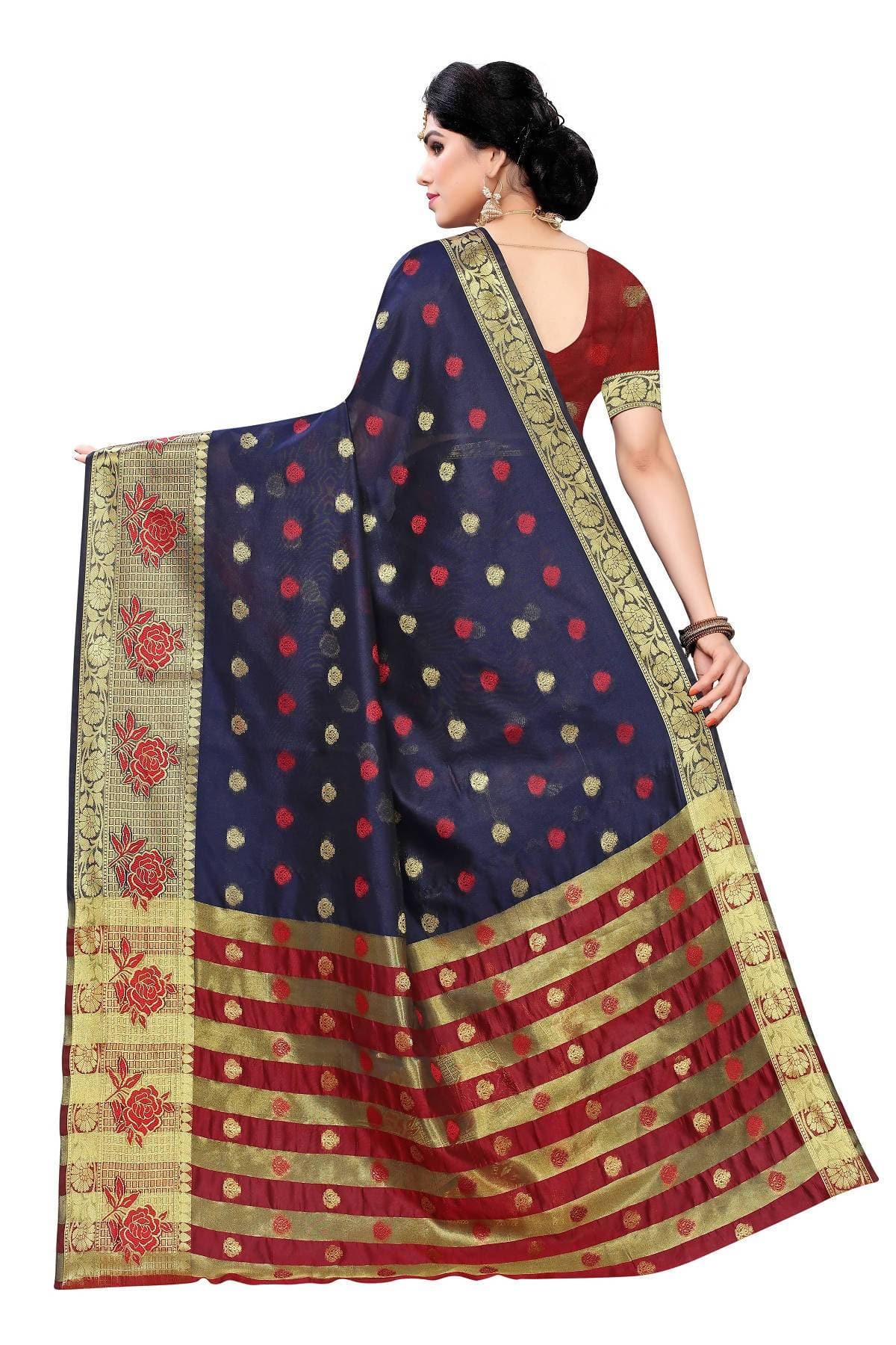 Vamika Banarasi Jaquard Navy Blue Weaving Saree | Swadesiicart