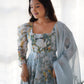 Lorenvalley Grey Soft Organza Silk With Floral Print Fully Flared Anarkali Pant With Dupatta Set | Swadesiicart
