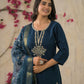 Ethnic Festive Wear Reyon Petrol Stitched Suit With Dupatta - Tanisha | Swadesiicart