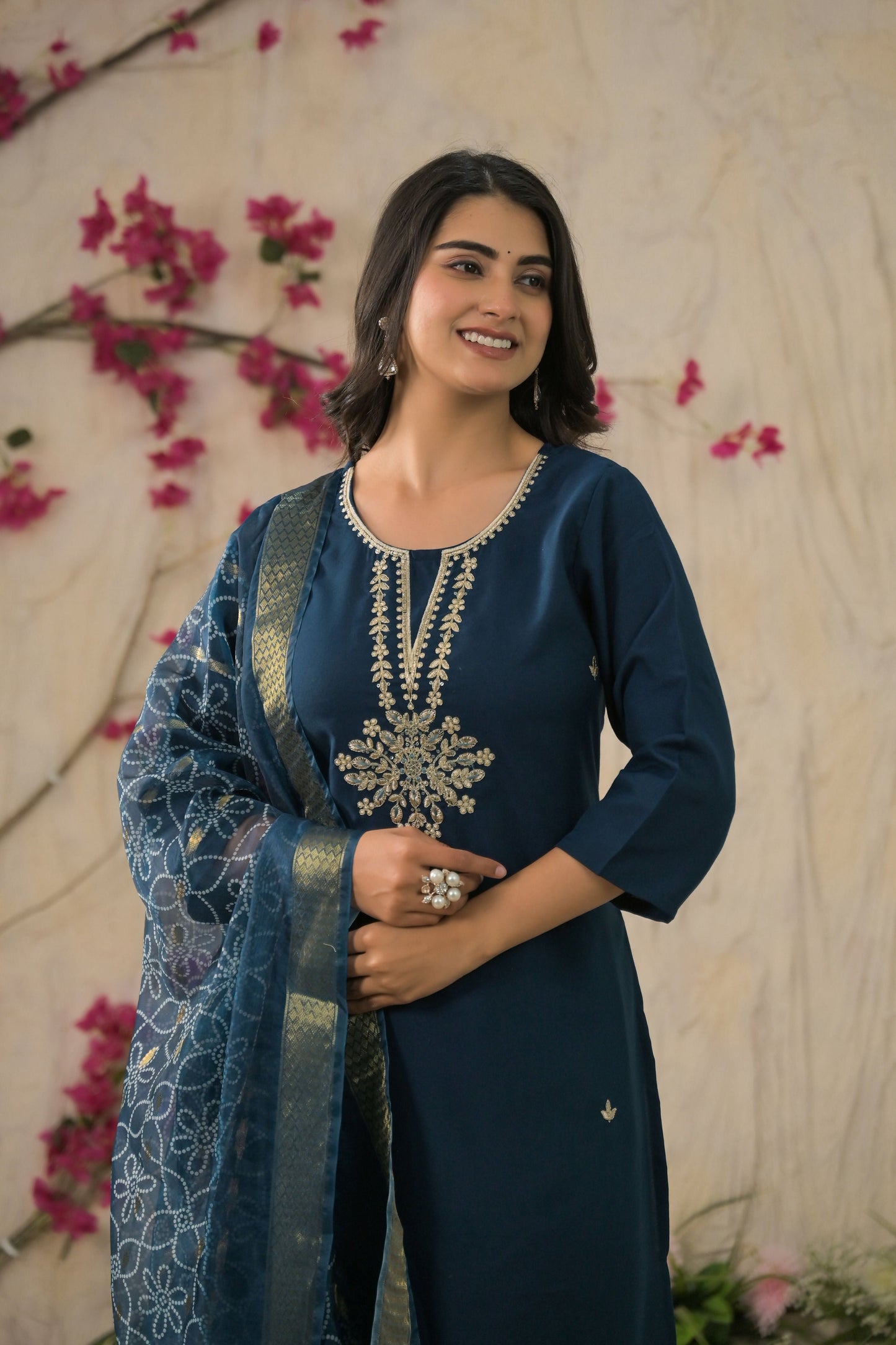 Ethnic Festive Wear Reyon Petrol Stitched Suit With Dupatta - Tanisha | Swadesiicart