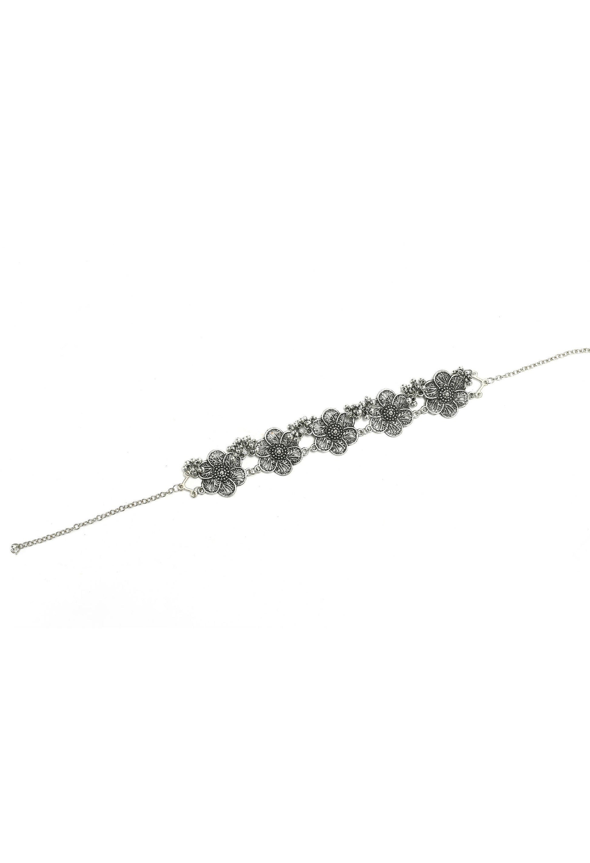 Mominos Fashion Johar Kamal Silver-Plated Brass Finish Floral Desgin Choker For Women | Swadesiicart